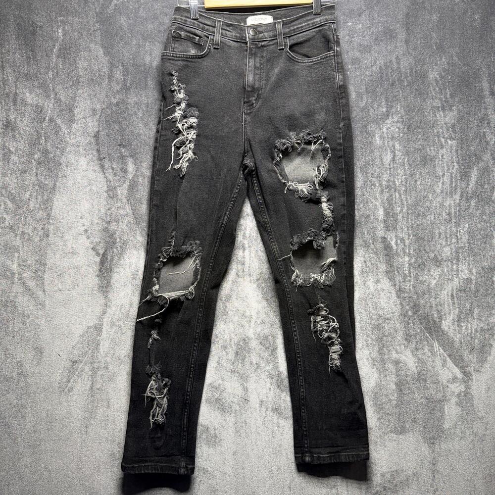 Vibrant M.I.U Jeans Juniors 9 Charcoal High Rise Distressed Slim Straight Denim